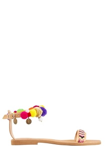 Кожаные сандалии с яркими помпонами Mabu by Maria BK