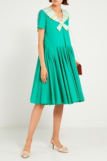 Зеленое платье с воротником в полоску Laroom
