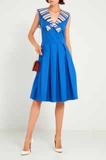 Голубое платье с цветным воротником Laroom
