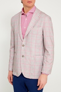 Хлопковый пиджак в серо-розовую клетку IC MEN