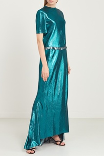 Длинное зеленое платье с люрексом Lanvin