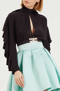 Черная блузка с оборками Elisabetta Franchi