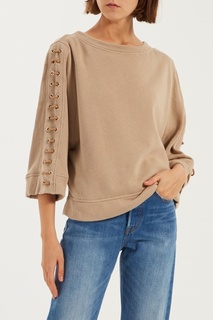 Бежевый лонгслив из хлопка Elisabetta Franchi
