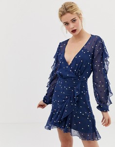 Платье в горошек с запахом и оборкой Talulah Dalliance - Синий