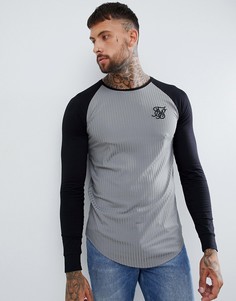 Серая футболка в рубчик с рукавами реглан SikSilk - Серый