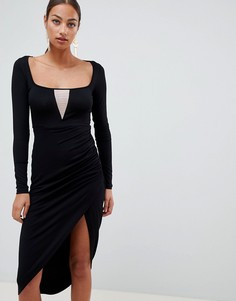 Облегающее платье миди с глубоким V-образным вырезом ASOS DESIGN - Черный