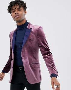 Бархатный приталенный блейзер-смокинг винного цвета ASOS DESIGN - Фиолетовый