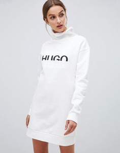 Платье с высоким воротником и логотипом HUGO - Белый