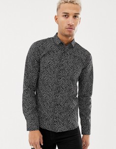 Черная приталенная рубашка с геометрическим принтом HUGO Ero3-W - Черный