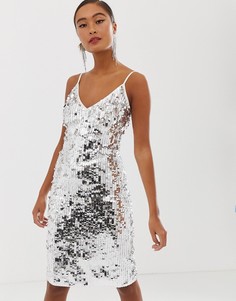 Облегающее платье миди с серебристыми пайетками Miss Selfridge - Серебряный