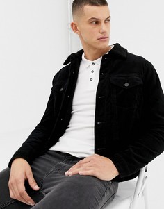 Черная вельветовая куртка на подкладке из искусственного меха New Look - Черный