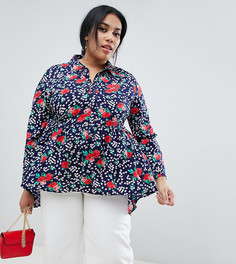 Рубашка с баской, удлиненным краем и цветочным принтом Influence Plus - Черный