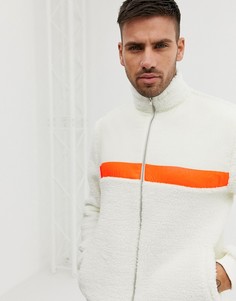 Спортивная куртка из искусственного меха с неоновыми полосками ASOS DESIGN - Бежевый