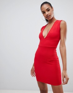 Красное платье с глубоким V-образным вырезом AX Paris - Красный