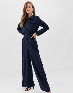 Комбинезон-рубашка с контрастными строчками ASOS DESIGN - Темно-синий