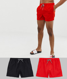 Набор из 2 коротких шортов для плавания (красный/черный) ASOS DESIGN - Скидка - Мульти