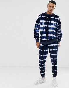 Велюровый спортивный костюм со свободным свитшотом и джоггерами скинни ASOS DESIGN - Темно-синий