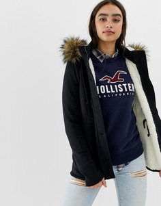 Трикотажная куртка с подкладкой и опушкой из мягкого искусственного меха Hollister - Черный