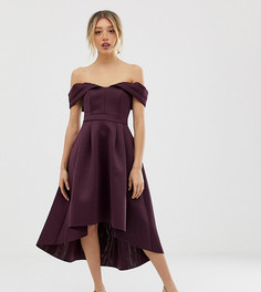 Асимметричное платье миди для выпускного с открытыми плечами ASOS Petite - Фиолетовый