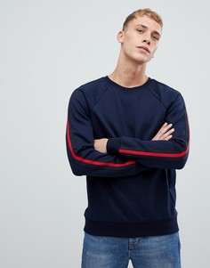 Темно-синий свитшот с круглым вырезом и отделкой лентой на рукавах United Colors Of Benetton - Темно-синий