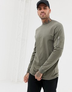 Лонгслив хаки с карманом на молнии на рукаве ASOS DESIGN MA1 - Зеленый