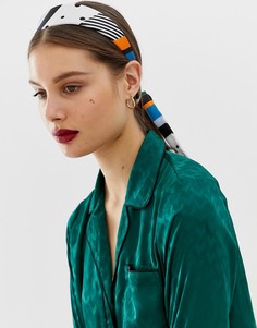Повязка на голову с длинными завязками в полоску и горошек ASOS DESIGN - Мульти