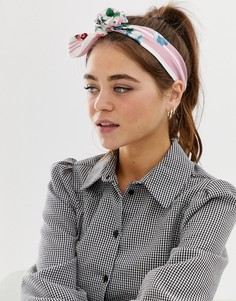 Повязка на голову в полоску с цветочным принтом и перекрутом ASOS DESIGN - Мульти