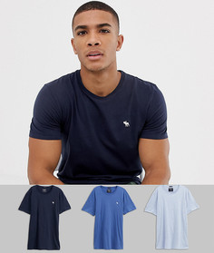 Набор из 3 синих футболок с круглым вырезом и логотипом Abercrombie & Fitch - Синий