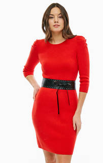 Трикотажное красное платье с поясом Comma