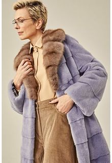 Шуба из аукционного меха норки KOPENHAGEN FUR с отделкой мехом куницы Vericci