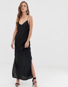 Атласное платье-комбинация миди на бретельках ASOS DESIGN - Черный