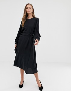 Платье миди со сборкой на талии ASOS DESIGN - Черный
