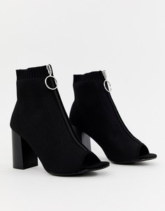 Черные ботильоны на каблуке с молнией New Look - Черный