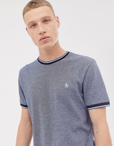 Темно-синяя футболка из пике с логотипом и контрастной отделкой Original Penguin - Темно-синий