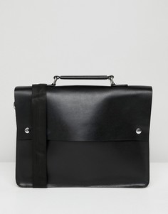 Черная кожаная сумка сэтчел с кнопками и отделением для ноутбука ASOS DESIGN - Черный