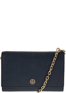 Синий кожаный клатч с откидным клапаном Tory Burch