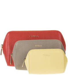 Набор из трех кожаных косметичек Furla