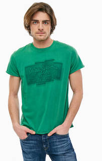 Зеленая хлопковая футболка с круглым вырезом Pepe Jeans