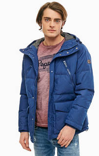 Удлиненный пуховик синего цвета Pepe Jeans