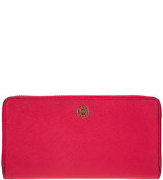 Кожаный кошелек цвета фуксии на молнии Tory Burch