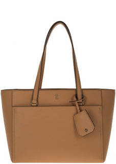 Коричневая кожаная сумка с длинными ручками Tory Burch