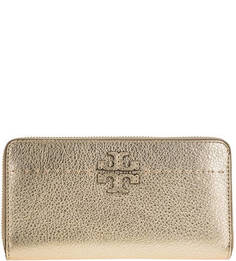 Золотистый кожаный кошелек на молнии Tory Burch