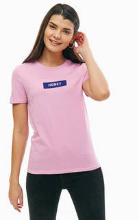 Розовая хлопковая футболка с принтом Only