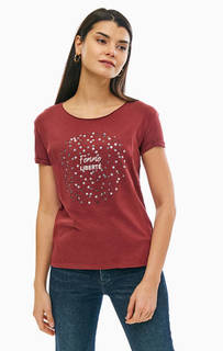 Бордовая футболка с декоративной отделкой Only