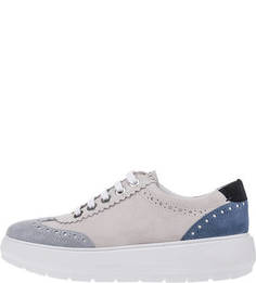 Серые замшевые кеды с брогированием Geox