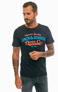 Хлопковая футболка с контрастным принтом Jack & Jones