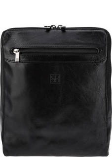 Черная кожаная сумка с широким плечевым ремнем Sergio Belotti