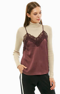 Бордовый топ с кружевной вставкой Ichi