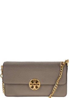 Клатч серого цвета из зерненой кожи Tory Burch