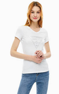 Хлопковая футболка с треугольным вырезом Guess